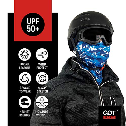 Got Sports Upf 50+ Camo Balaclava - Hood Balaclava Face Mask For Men & Women - Sun, Wind, Dust, Protection (Pixel Blue Camo) #TOP1