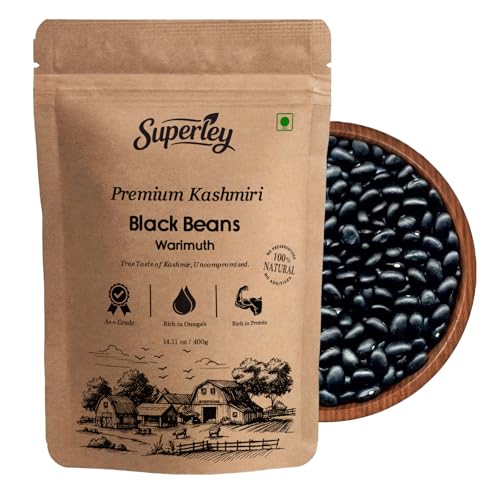 Superley Kashmiri Black Beans Warimuth 400g | 100% Natural Whole Pulses | High in Protein and Fiber | Rich in Iron and Essential Minerals