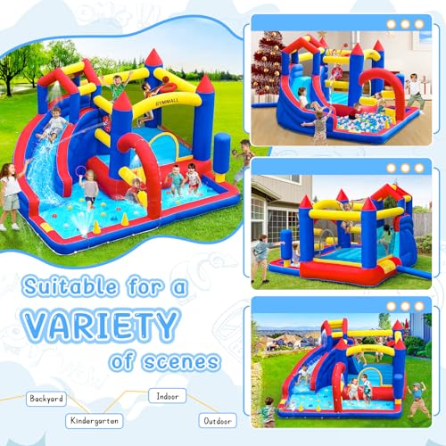 Image of Bounce House Inflatable Bouncy House for Kids Indoor & Outdoor, 9 in 1 Water Bounce House with Slide, Bouncer, Climbing Wall, Inflatable Bouncy Castle for Backyard, Party, Room