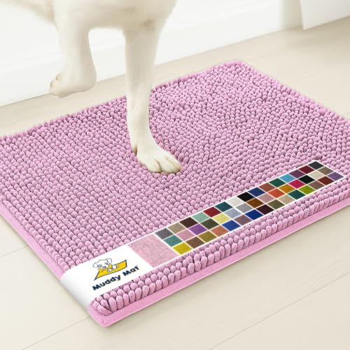 Image of Muddy Mat | Super Water Absorbent Door Mat Indoor, Microfiber Quick Dry Chenille Entryway Rug, Slip Resistant Front Door Mat, Indoor Mats for Entryway, Machine Washable Pet Rug, Pink 20 inch x 33 inch