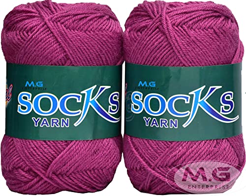 Image of M.G ENTERPRISE Premium Socks high Strength Nylon Yarn Suitable for Socks, Accessories, and Home Decor. 400 gm Deep Magenta Suitable for Both Crocheting & Knitting. C G K VC