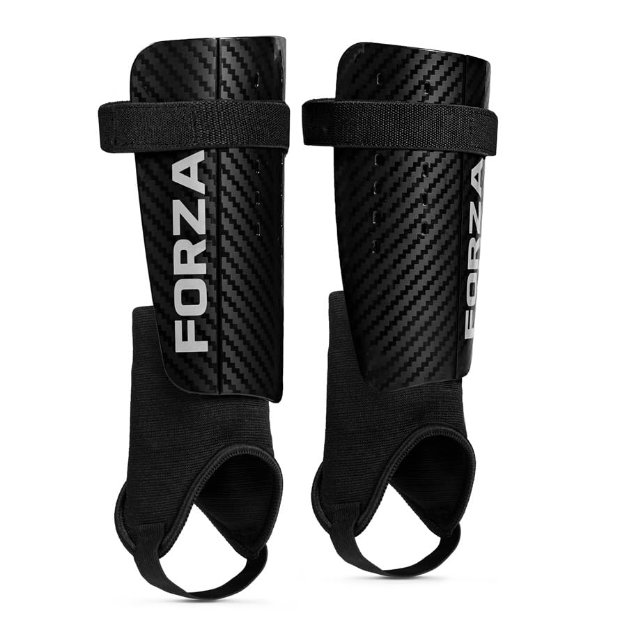 FORZA Club Shin Pads | Hard-Shell Football Shin Guards with EVA Foam Backing - Ideal for Youth and Amateur Players - Sizes XXS to M/L with Optional Ankle Protectors (With Ankle Guard, Black, S)