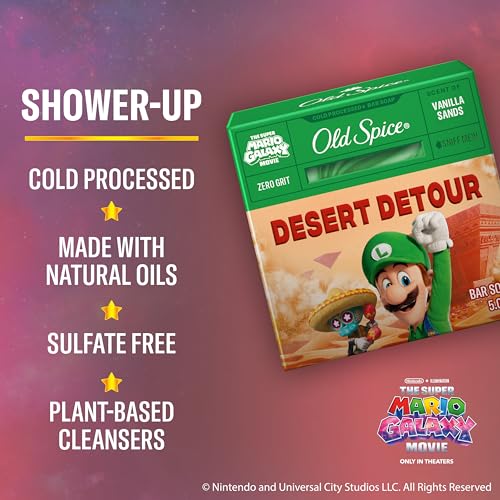 Image of Old Spice Bar Soap for Men, x The Super Mario Galaxy Movie, Cold Pressed with Grit, Made with Natural Oils & Plant Based Cleanser, Vanilla Sands with Warm Vanilla & Cream Scent, 5.0 oz