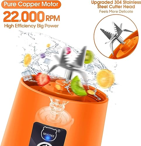 Image of Portable Blender, Personal Mini Juice Blender with Six Blades (Orange) | Mini Juice Blender with Six Blades in 3D, USB Rchargeable Juicer Cup, Take It for Traveling,Outdoor,Gym,Office,Cars,Gift