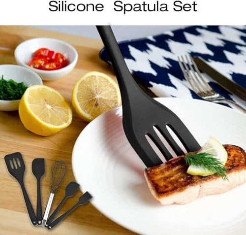 Image of Silicone Spatula Set 5-Piece - Heat-Resistant, Non-Stick, BPA-Free with Wooden Handles for Cooking, Baking, and Icing