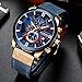CURREN Mens Watches Chronograph Big Dial Male Watch Wrist Leather Waterproof Sport Army Military (rose gold blue)