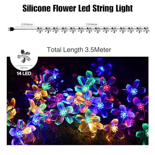 Image of One94Store Silicone Flower String Lights - 14 LED, 3 Meter Multi-Color - Decorative Fairy Lights for Indoor /Outdoor, Garden, Diwali, Christmas, Wedding, Party & Festival Decoration (Pack of 1)