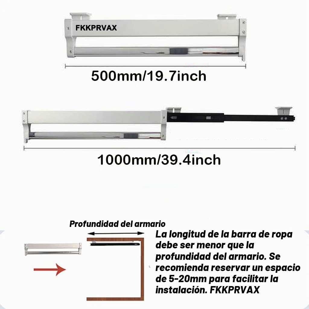 Barra de armario extensible extraíble Riel para perchas Perchero ajustable Riel para ropa (Size : 500mm)