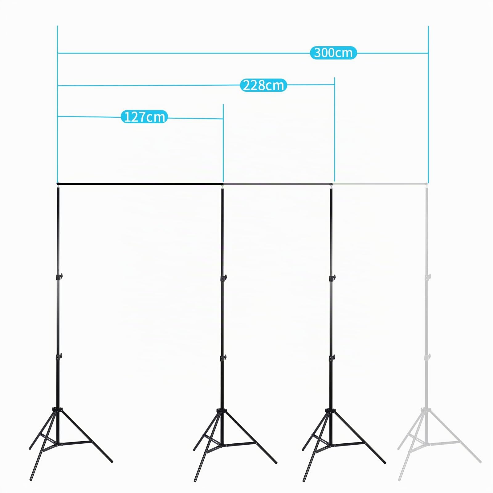 2x3m Support de Fond Réglable, Système de Support de Fond Photo Studio avec 3 Pinces pour Toile de Fond + Un Sac de Transport