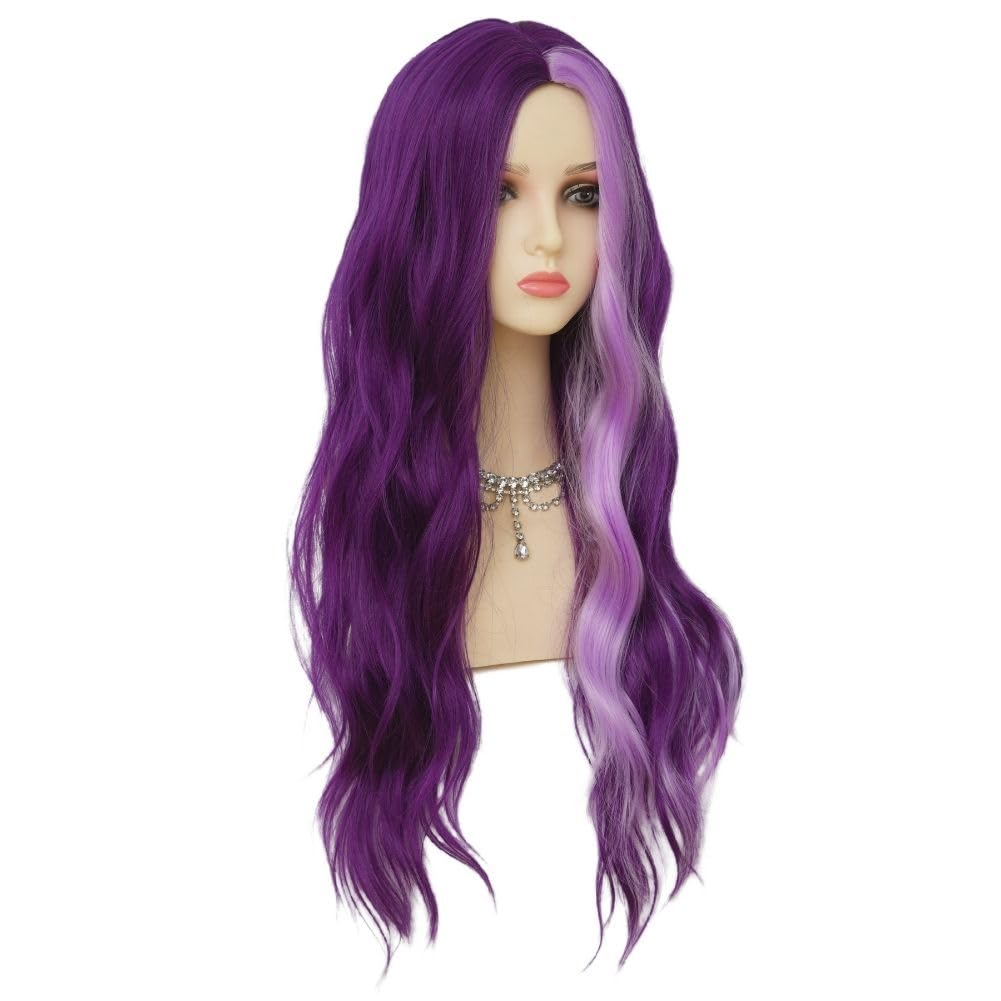 Siudus Purple Long Curly Wavy Wigs for Women Middle Part Natural 28 Inch Hair Wig Heat Resistant Fiber for Cosplay Costume Halloween Use - Image 2