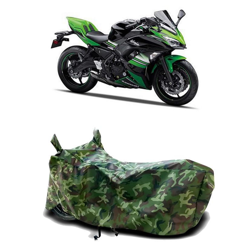 Image of DUFFEL-100% Heat Protection Two Wheeler Bike /Scooty Body Cover for Kawasaki Ninja 650 Water Resistance /UV-Rays /Birds Dropping /Scratchproof /Dust Proof /Waterproof[Green Jungle Print]