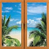 Tropical Privacy Window Film No Glue Frosted Glass Sticker Beach Relaxation Waterscape Island Honeym
