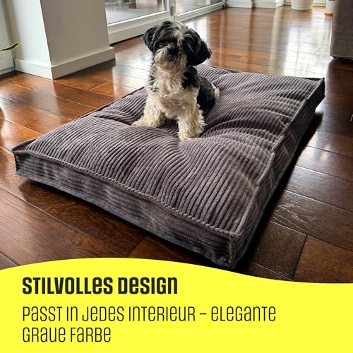 Extrasen Hundebett Hundekissen Cord Große Hunde Waschbar Abriebfest 100 x 70 cm Dunkelbeige XXL