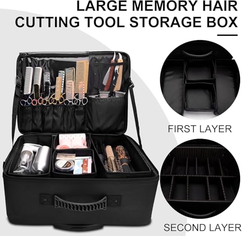 Image of Adson Multifunctional Professional Beauty Makeup Artist Rolling Cosmetic Aluminium Vanity Trolley Beauty Train case Makeup Cosmetic Trolley Hairstylist Travel Organizer (Metallic Jet Black)