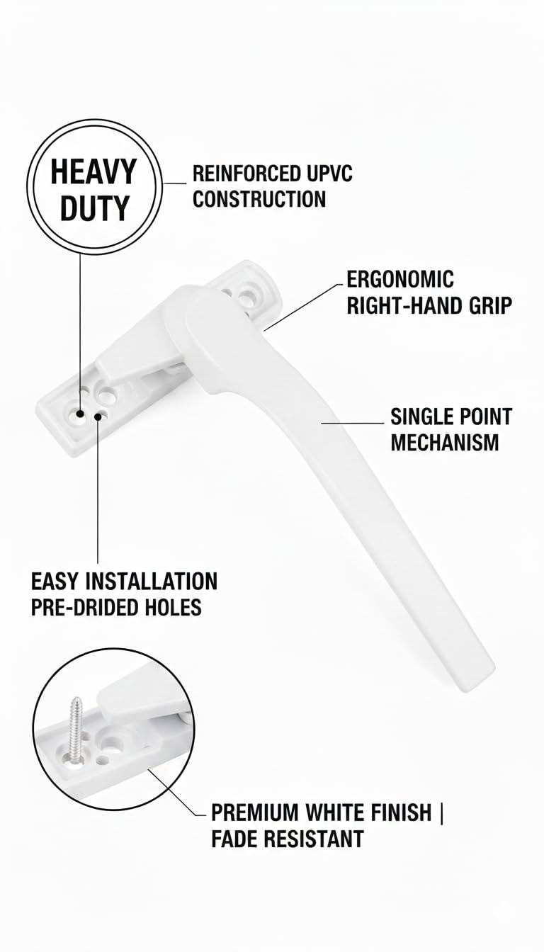 Heavy Duty | Window Handle | Single Point Handle | White Premium | (UPVC) Right* — Amazon image 2
