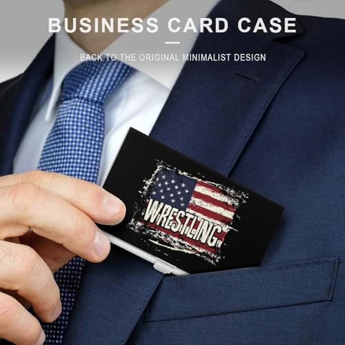 Vintage Wrestling U.S.A Flag Business Card Holder Slim Credit Case Pocket Name Case Wallet for Men Women3