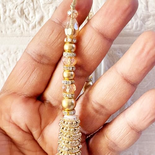 Image of Adikala Craft Store Handmade Ethnic Latkan Tassel Set of 2 for Saree Pallu, Blouse, Suits, Dupatta, Lehenga Decor (Golden French Wire)