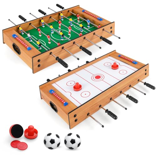 COSTWAY 2 em 1 mesa multijogos, mesa de futebol e ar hockey, jogo de mesa para crianças e adultos, matraquilhos de mesa com 18 jogadores para festas bar, 69 x 36 x 10 cm