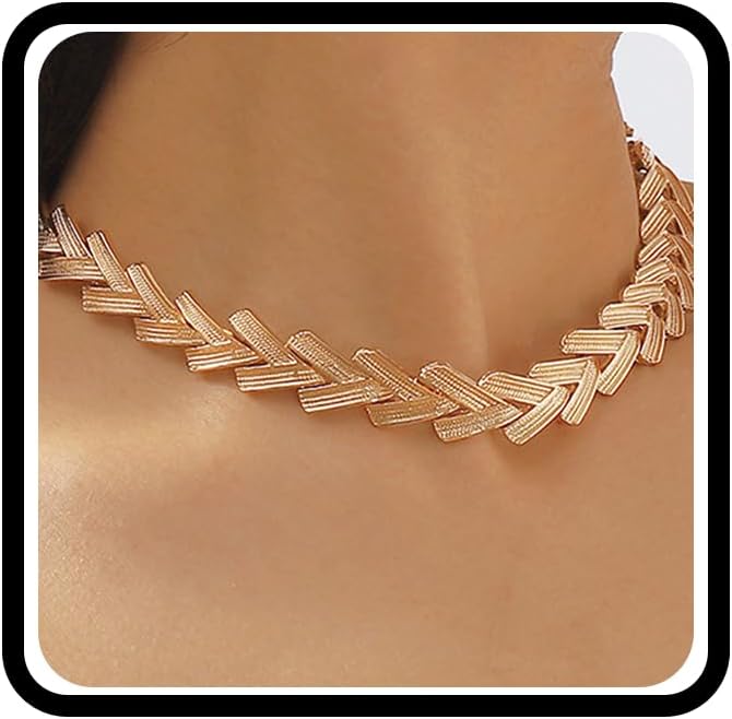Vintage Statement Geomteric Necklace for Women,14K Gold Plated Chic Metal Adjustable Choker Necklace, Trendy Birthday Anniversary Jewelry Gifts