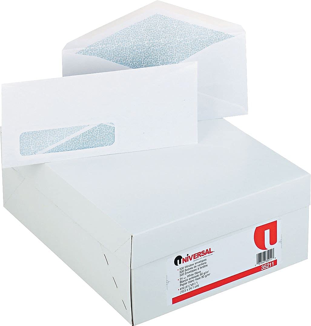 Universal 35211 Enveloppe d'affaires avec fenêtre, 10, 4 1/8 x 9 1/2, blanc, 500/boîte