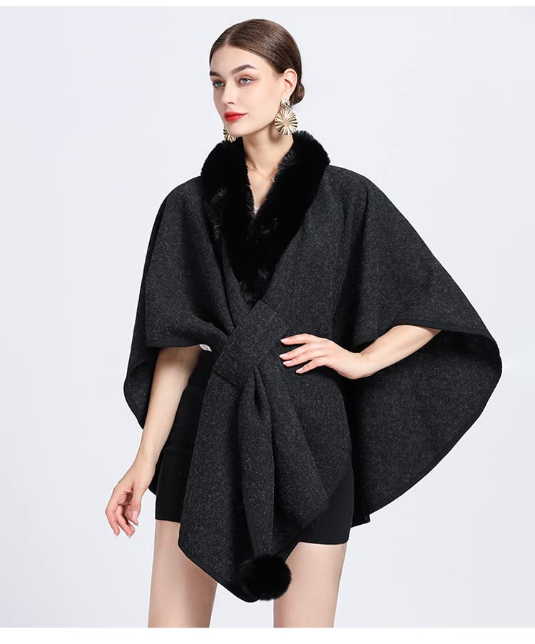Coprispalle Donna Elegante,Donna Inverno Pelliccia Sintetica Scialle Stola Caldo Mantello Avvolgente Shrug Con Collo In Pelliccia Poncho Lavorato A Maglia Elegante Aperto Davanti Lavorato