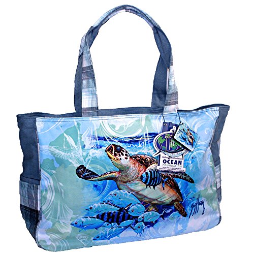 Guy Harvey Blue Ocean Sea Turtle Large Shoulder Beach Tote Bag2