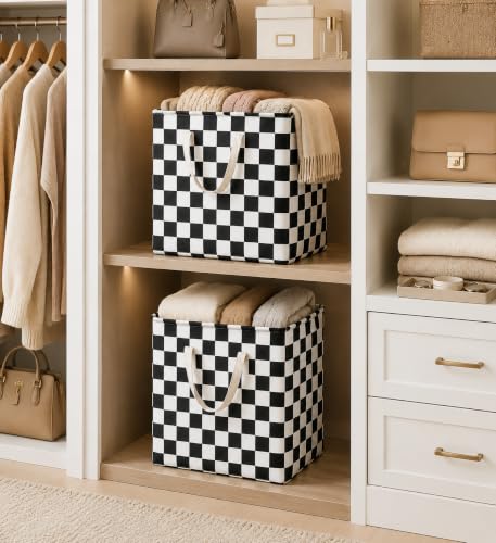 Image of MAIZMZ 3 Pack Racing Checkered Storage Bins, 14.6 inchx12.6 inchx19.7 inch Waterproof Linen Laundry Baskets with Handles for Boys Room, Gifts