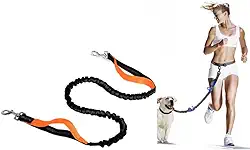 Guia Coleira Cinto Mãos Livres Elástica Para Cintura Cachorro Pet Cão Caes Corrida Passeio Caminhada Ajustável (Preto com laranja)