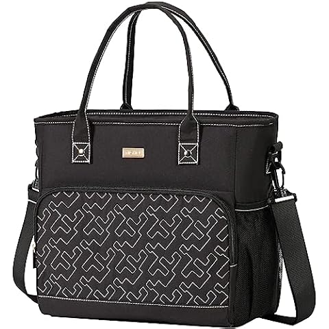 NISHEL Lunch Box Large Capacity Lunch Bag for Women with Adjustable Shoulder Strap, Meal Leak-proof Insulated Thermal Compartment, for Office Work Picnic Travel, Black Cover