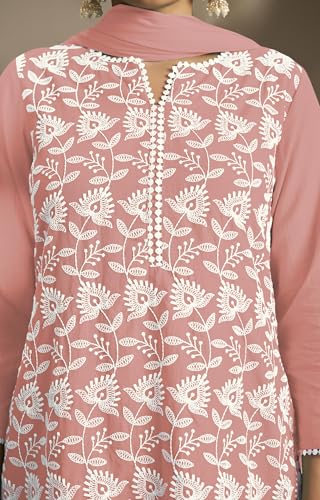 Image of DRESOUL Women Pure Cotton Schiffli Embroidered Kurta Set and Dupatta