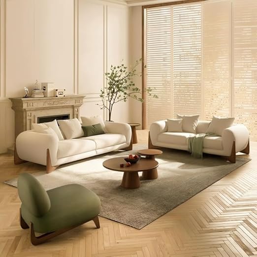Image of Polyester Velvet Contemperory Sofa Set with Cushion Chaise Lounge, Sectional Sofa Perfect for Your Living Room,Guests Room & Office. (Beige, 3+2)