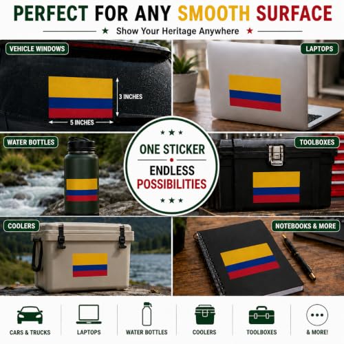 Image of Columbia Vinyl Flag Stickers, Car Decals, Waterproof Indoor Outdoor, Laptop Stickers, Car Bumper, Colombian Flag, 5 x 3 Inches, Set of 3