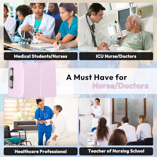 Image of Nursing Clipboard Foldable Without Edition Cheat Charts, 3 Layers Aluminum, Nurse Board w /Low Profile Clip&Pen Clip Pocket, Baby Pink