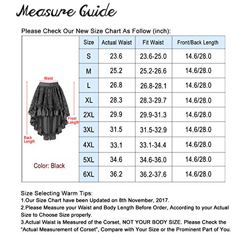 Charmian Women's Steampunk Retro Gothic Vintage Satin High Low Skirt With Zipper Black Small #TOP6