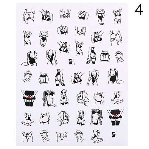 ZJMIYJ Nagelsticker,6 Pc Black Snake   Sexy Frau Nail Art Aufkleber White Flower Snake Nail Decal Nail Adhesive Sticker Decals Nail Decorations – Bild 5