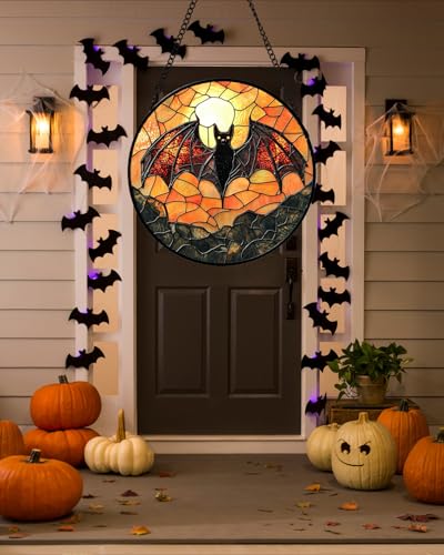 Image of Stained Glass Window Hanging, Black Bat Sun Catcher for Door Home Decor Animal Suncatcher Christmas Mother's Day Birthday Gifts for Women Men Mom and Nana 7.8 in