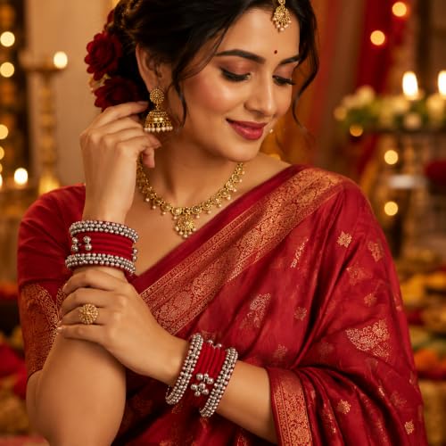 Generic red ghungroo saree – image 2