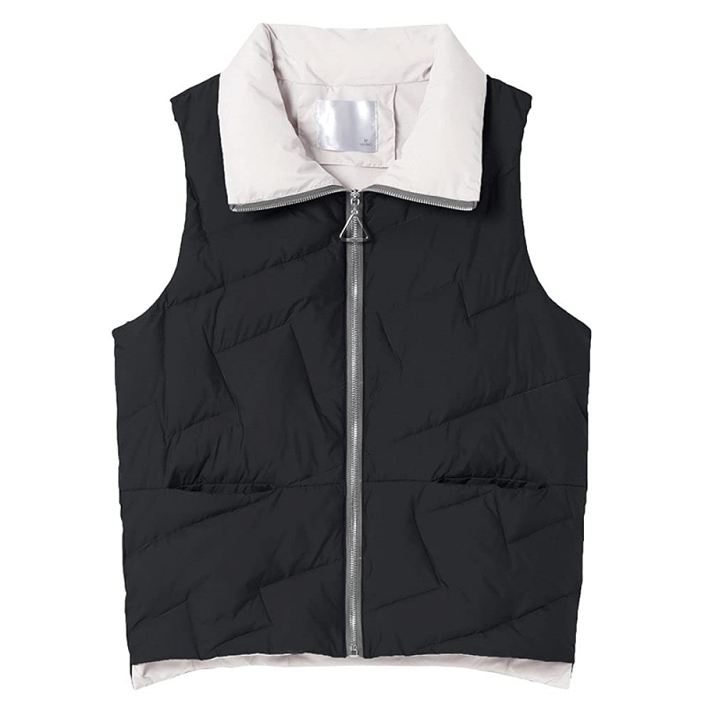 Donne Gilet Di Piumino, Women'S Down Gilet Black Lapel Transition Vest Short Winter Sleeveless Jacket Quilted Vest Elegant Warm Zipper Vest Women Winter Puffer Vest Office Homedonne Gilet Di Piumino