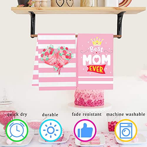 Anymonypf Happy Mother's Day Kitchen Towels Set Of 4 Best Mom Ever Dish Towels 18 X 26 Inch Happy Mother's Day Kitchen Hand Towels Printed For Mother's Day Supplies #TOP3