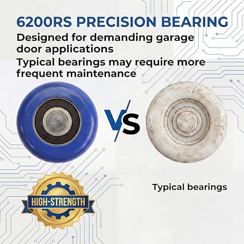 Image of 10 Pack 7 inch Stem Blue 2 inch Sealed Nylon Commercial Garage Door Roller, Ultra Quiet Long-Lasting Durable High Load, Use 6200 Double Seals Precision Bearings for Home&Commercial