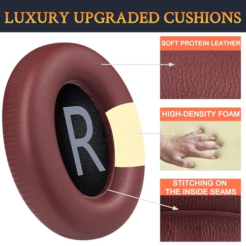 Image of SOULWIT Replacement Earpads for Bose 700 (NC700) Wireless Headphones, Ear Pads Cushions with Softer Protein Leather, High-Density Noise Cancelling Foam, Added Thickness - Burgundy