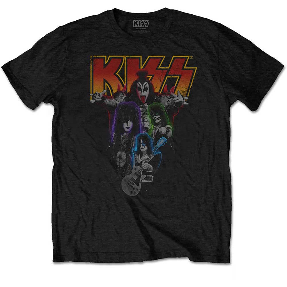Rock Off Officially Licensed Products Men's Black Rockoff Trade Kiss Neon Band T - Shirt, ( Black), Small