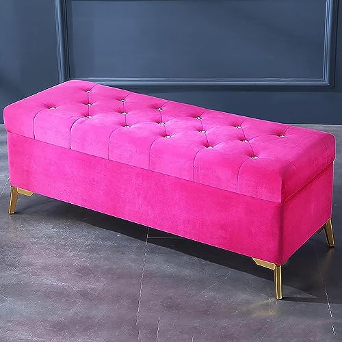 Moderno banco otomano de terciopelo con botones de cristal, elegante reposapiés para sala de estar y entrada, amplio y elegante extremo de cama, 90 x 42 x 45 cm