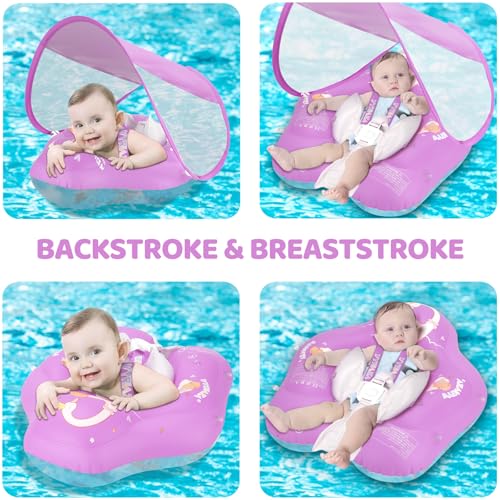Image of LOOWARTS Baby Pool Float with Canopy and Safety Seat,Infant Swim Float & Pool Float & Baby Water Float & Swimming Floats UPF50+ UV Protection for Kids from 3 to 36 Months.(S:3-12 Month /L:6-36 Month)