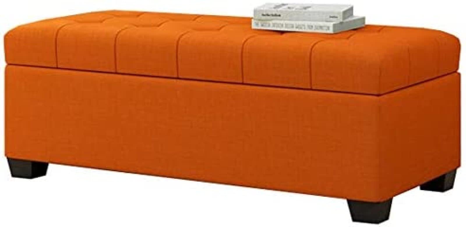 Repose-pieds de rangement pliable en tissu gris orange avec pieds en bois massif
