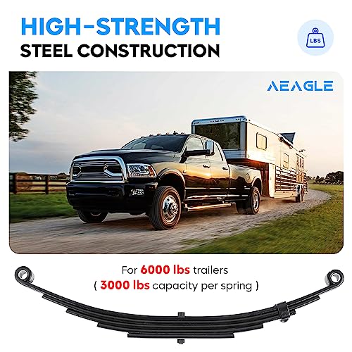 AEagle 5 Leaf 3000lb Capacity Double Eye Spring for 5200lb-6000lb Tandem Trailer Axle & U-Bolt & Hanger Kit, 25-1/4\" Length, 1.75\" Width, 3\" Free Open Replaces for SW5, 4 PCS - Thumbnail 5