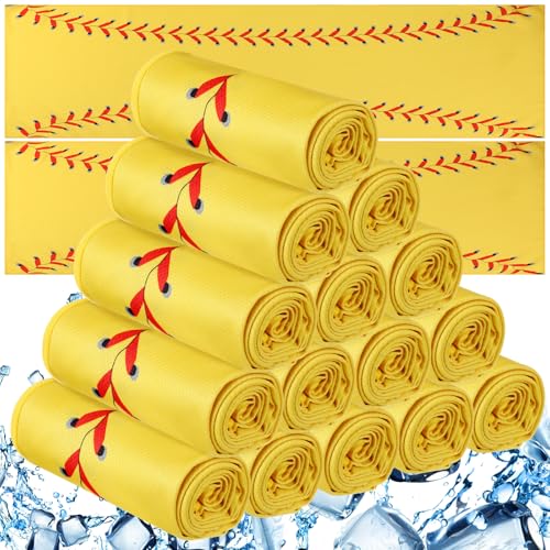 CraftyDream 18 Pcs Cooling Towel Baseball Softball Towel Breathable Ice Towels 40x12 Cooling Towels for Sports Team Coach Gift Training Cold Sweat Rag for Sport(Yellow Softball)