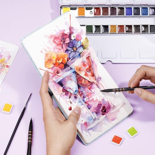 Lightwish Caderno quadrado de aquarela, 100% algodão, 300 g/m², sem ácido, 24 folhas de papel em aqu