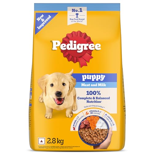 Image of Pedigree Puppy Dry Dog Food, Meat & Milk, 2.8 kg, Contains 37 Essential Nutrients, 100% Complete & Balanced Food for Puppies