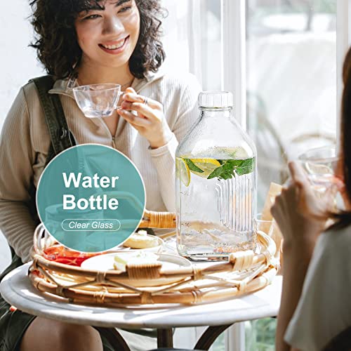 4 Pack 64 Oz Heavy Duty Glass Milk Bottle With Reusable Airtight Screw Lid, 2 Qt Glass Water Bottle With 2 Exact Scale Lines - Glass Milk Jug Pitcher - 1/2 Gal Juice Bottles(Extra 2 Lid And 6 Handle) #TOP2